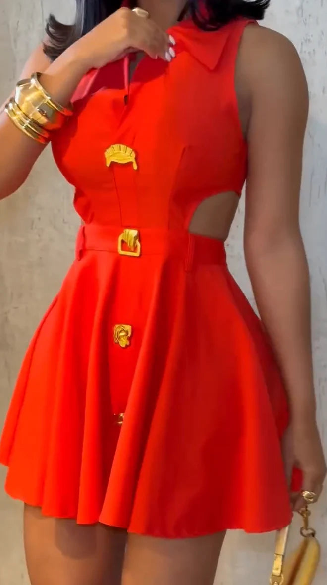 Sexy Stretchy Dress with Gold Buttons