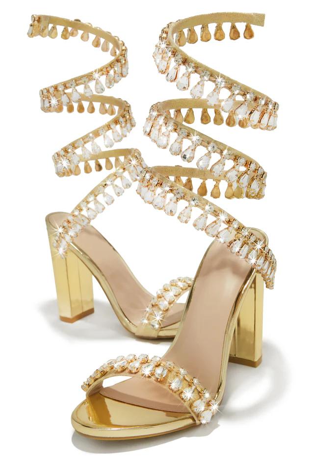 Ankle wrap rhinestone high heel