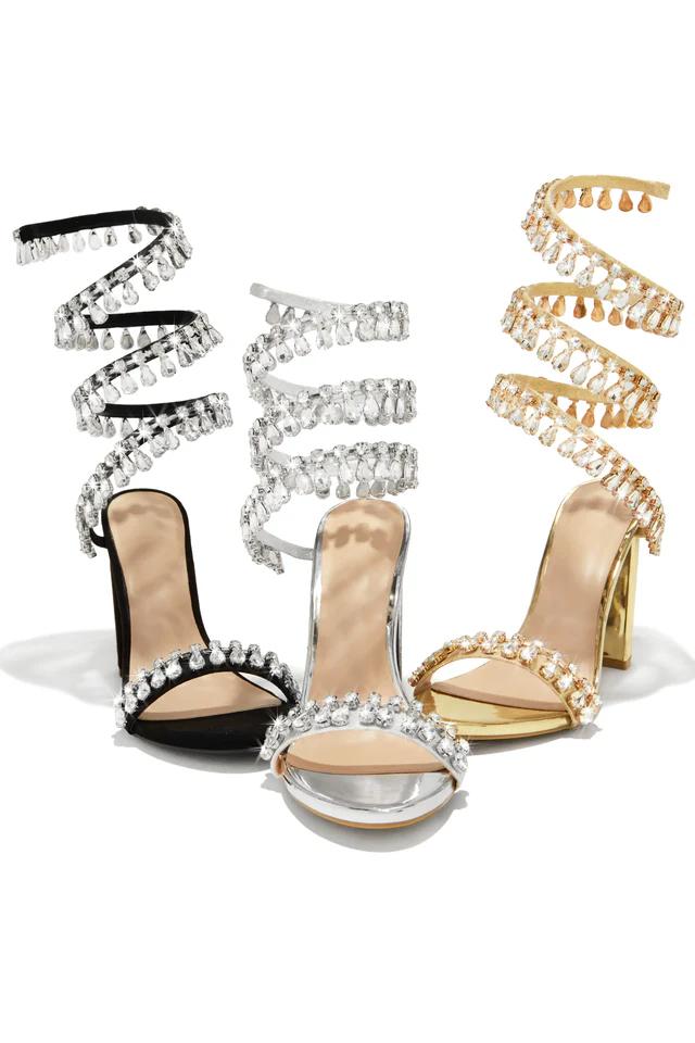 Ankle wrap rhinestone high heel