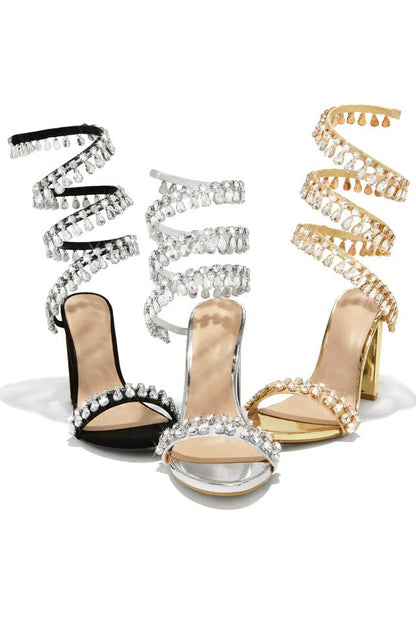 Ankle wrap rhinestone high heel