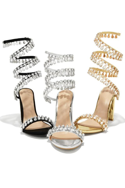 Ankle wrap rhinestone high heel