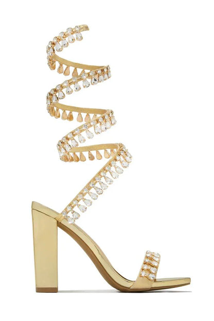 Ankle wrap rhinestone high heel