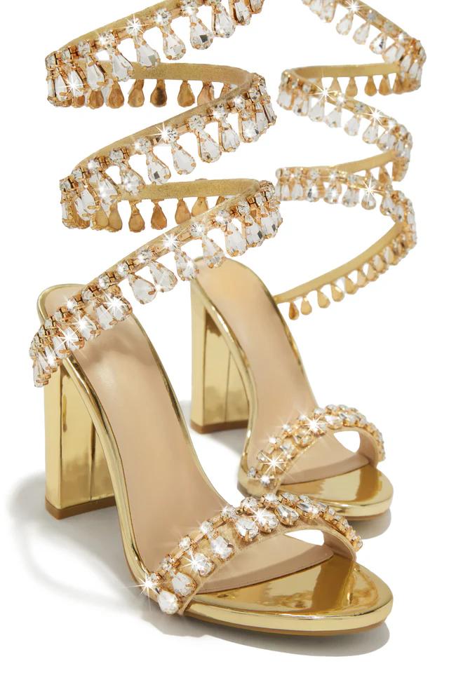 Ankle wrap rhinestone high heel