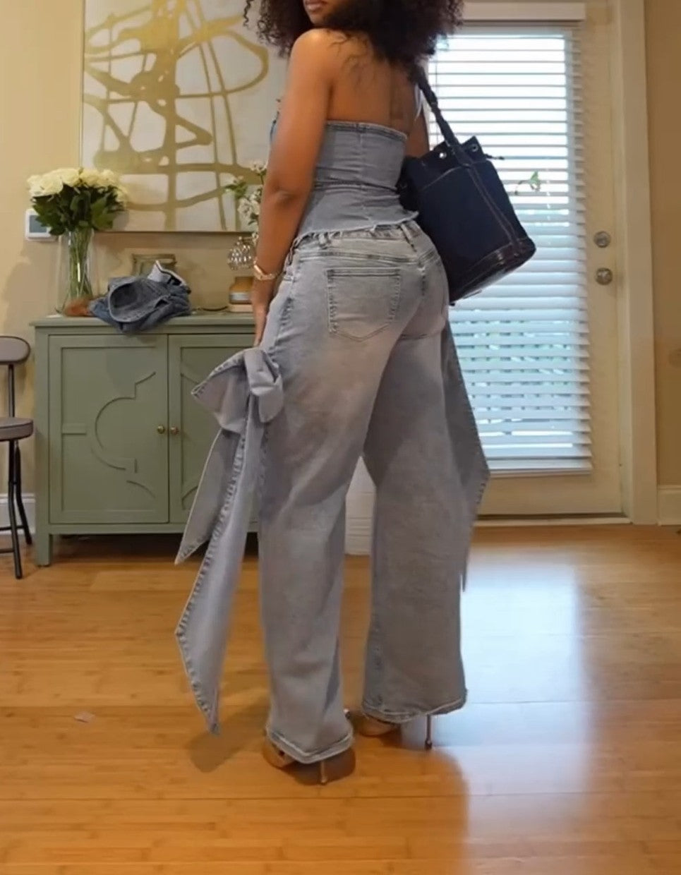 Denim Bowtie Pants