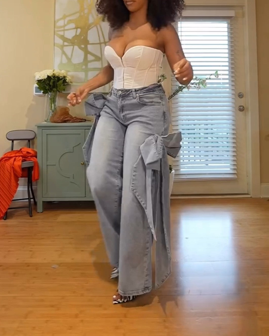 Denim Bowtie Pants