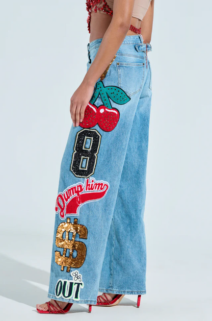 Check It Out Oversized Patch Jeans