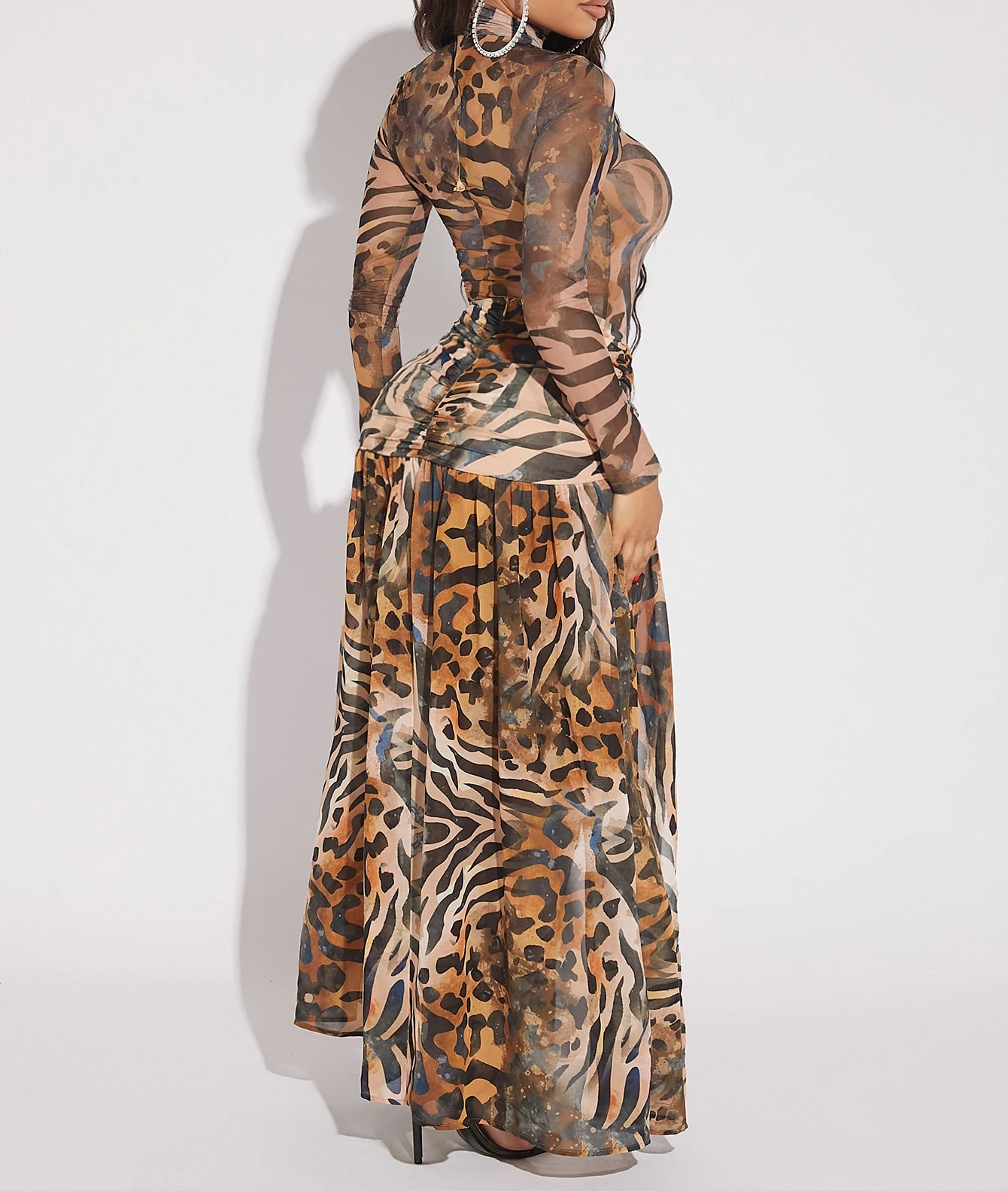 Tiger Print Bodysuit & Twist Skirt Two Piece Set