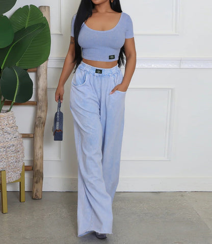 Sexy Knit Top + Cotton Wide Leg Pants