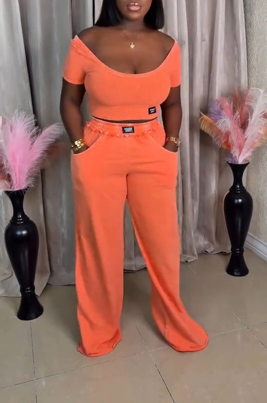 Sexy Knit Top + Cotton Wide Leg Pants