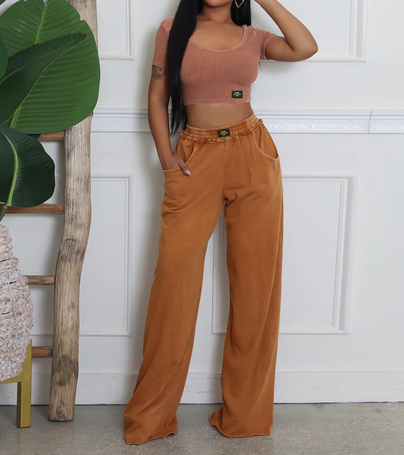 Sexy Knit Top + Cotton Wide Leg Pants