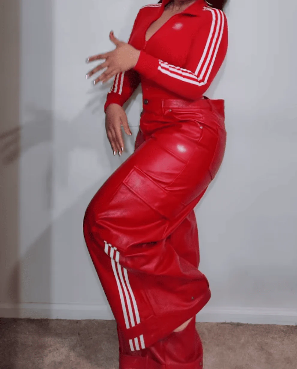 Vintage Faux Leather Jacket Long Pants Two Piece Set