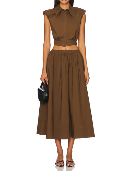 Sexy Elastic Sleeveless Top + Elastic Half Body Skirt