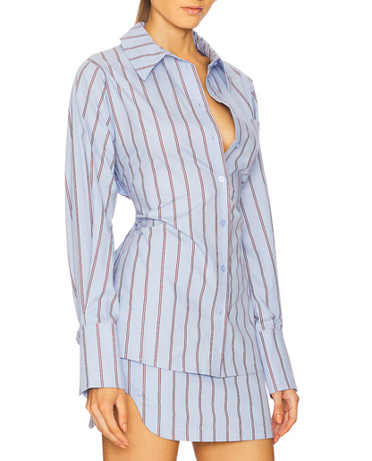 Waist Striped Shirt + Short Skirt Set