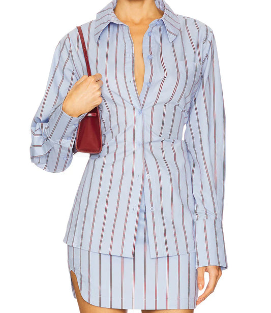 Waist Striped Shirt + Short Skirt Set