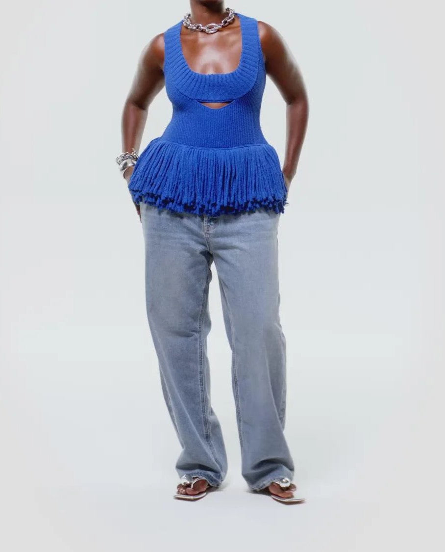 Knitted Fringed Hem Sleeveless Top