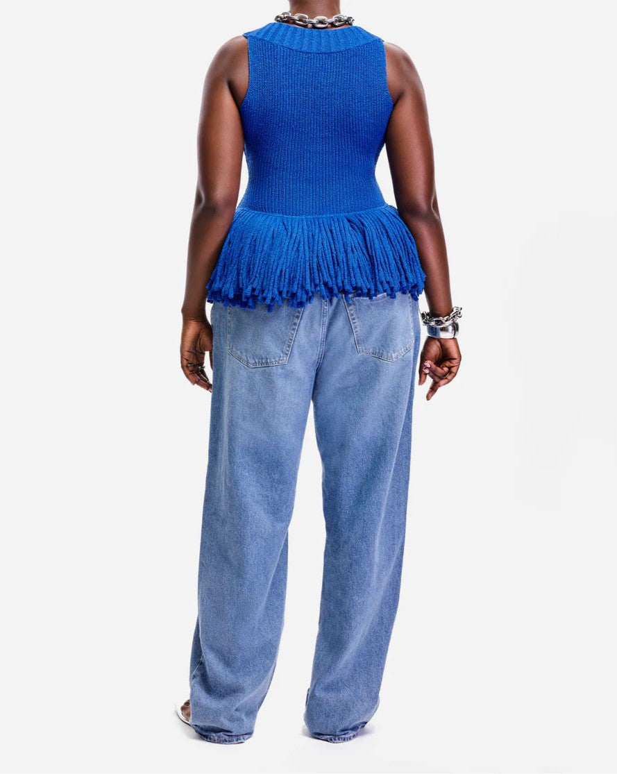 Knitted Fringed Hem Sleeveless Top