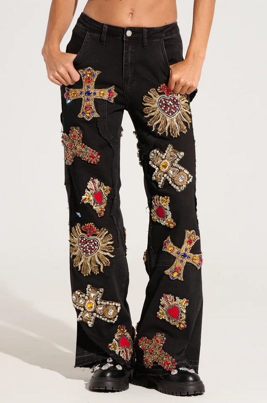 Wild and Free Print Embroidered Jeans