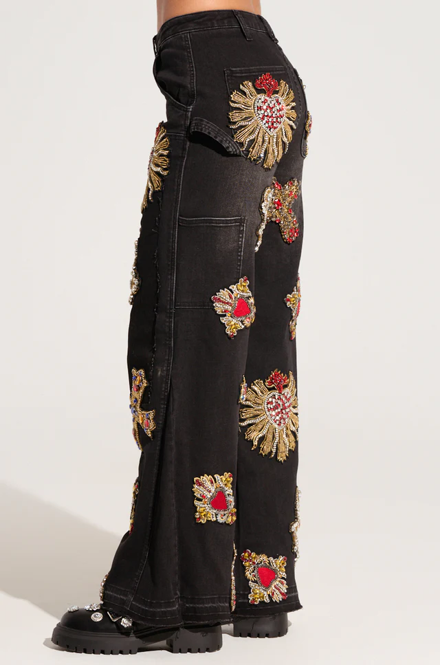 Wild and Free Print Embroidered Jeans