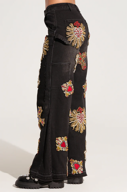 Wild and Free Print Embroidered Jeans