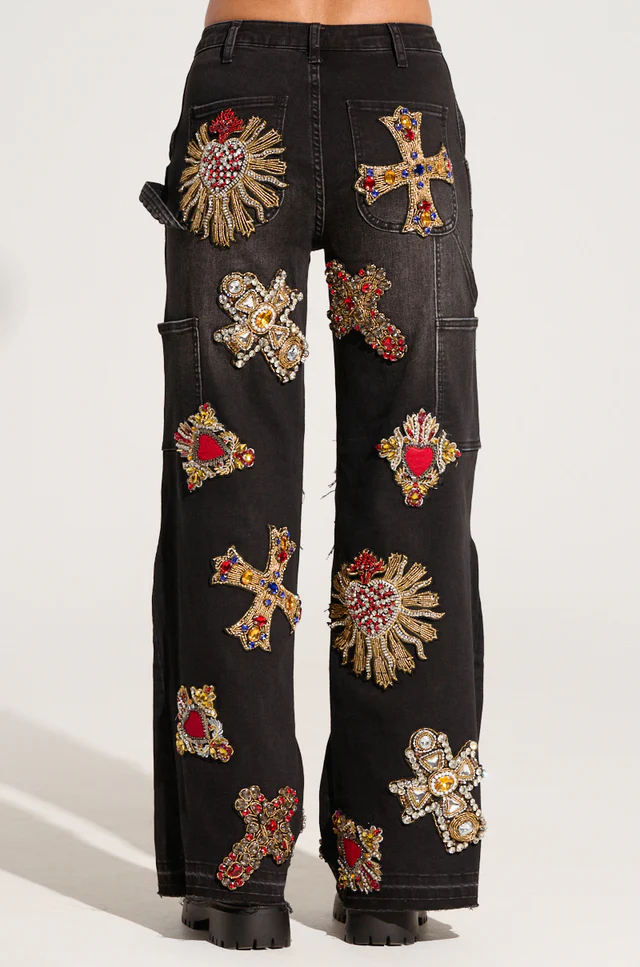 Wild and Free Print Embroidered Jeans