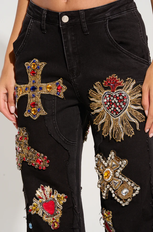 Wild and Free Print Embroidered Jeans