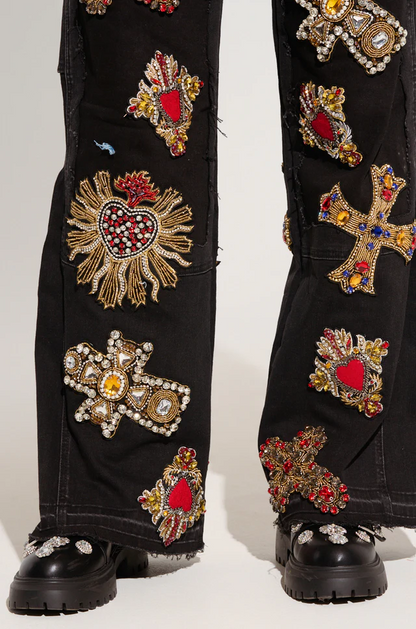 Wild and Free Print Embroidered Jeans