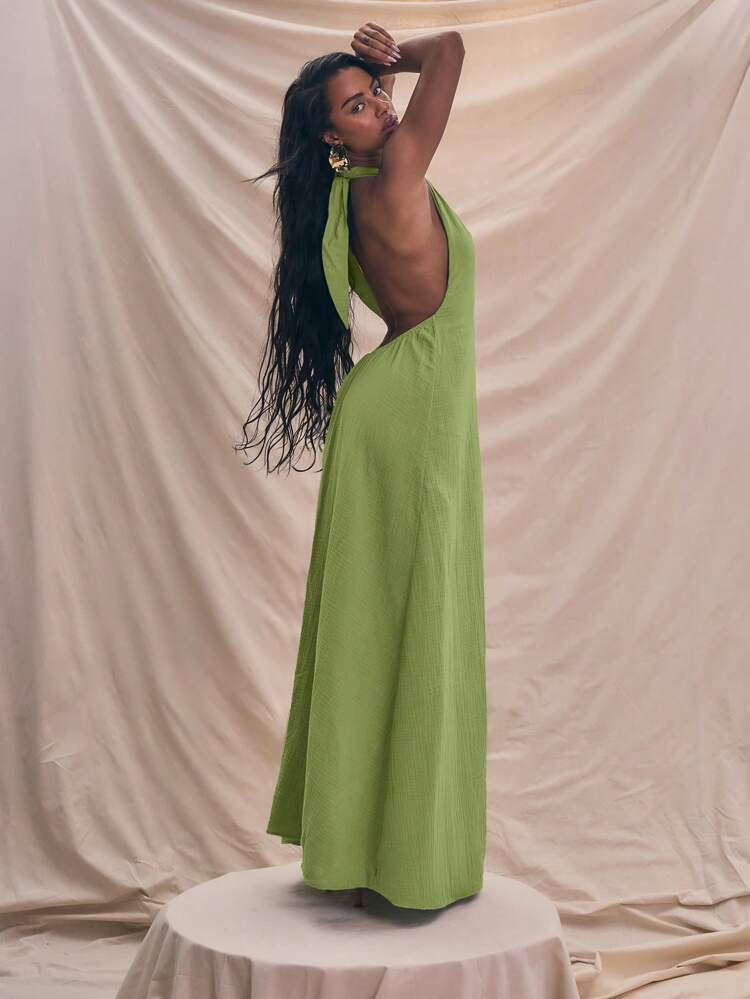 Sleeveless Hanging Neck Dress with Center Seam Detail