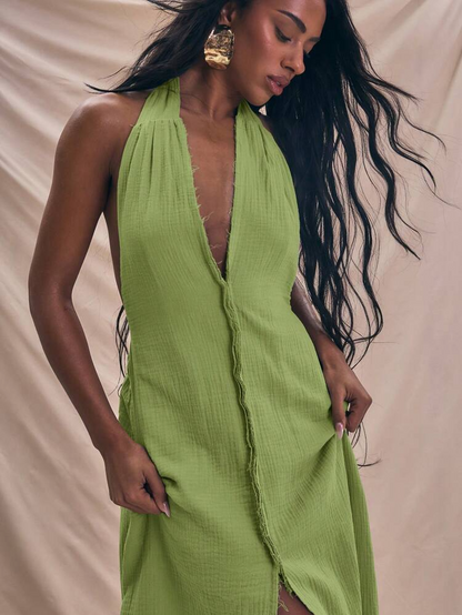 Sleeveless Hanging Neck Dress with Center Seam Detail