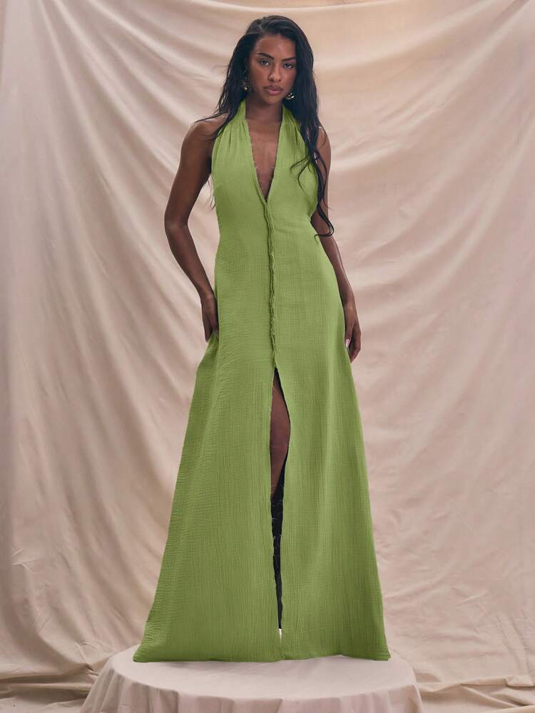 Sleeveless Hanging Neck Dress with Center Seam Detail