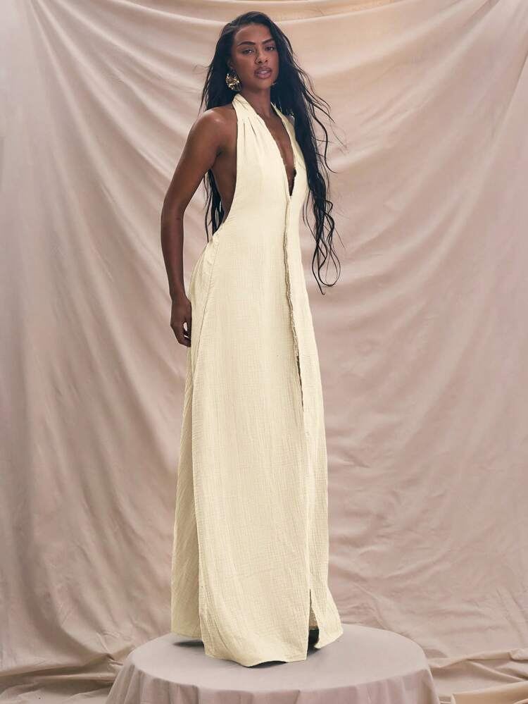 Sleeveless Hanging Neck Dress with Center Seam Detail