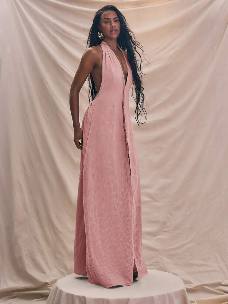 Sleeveless Hanging Neck Dress with Center Seam Detail