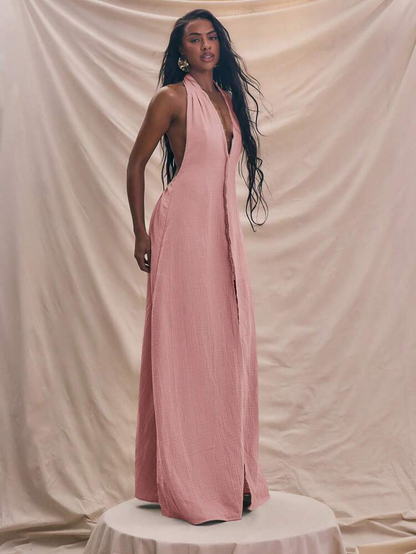 Sleeveless Hanging Neck Dress with Center Seam Detail