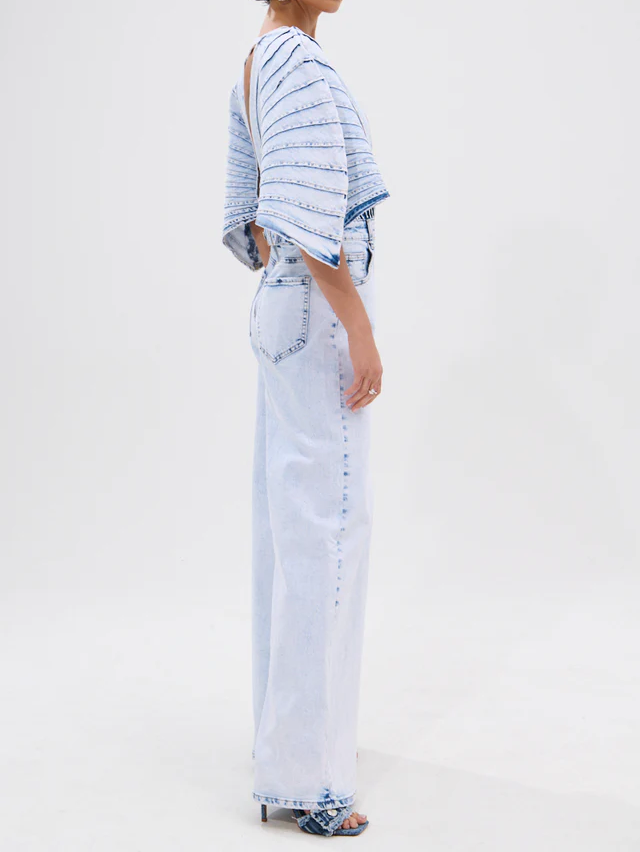 Irregular Layered Denim Shirt +Denim Jeans