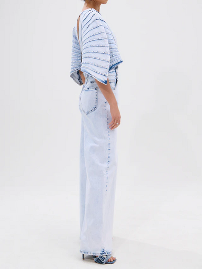 Irregular Layered Denim Shirt +Denim Jeans