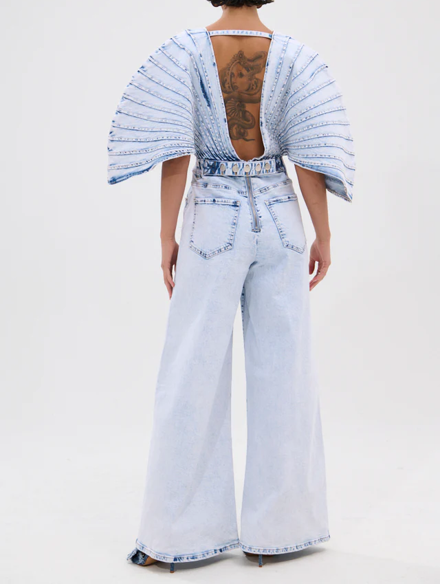 Irregular Layered Denim Shirt +Denim Jeans