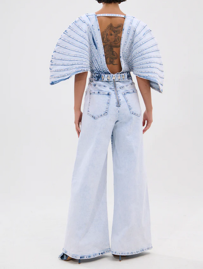 Irregular Layered Denim Shirt +Denim Jeans