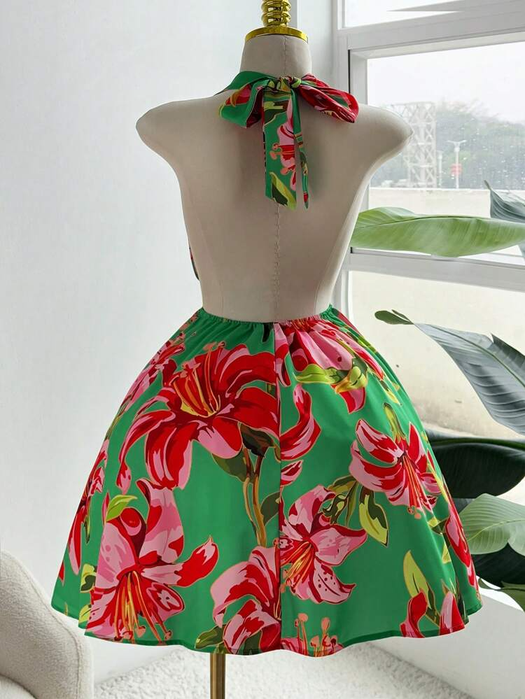 Halter Print Backless Dress