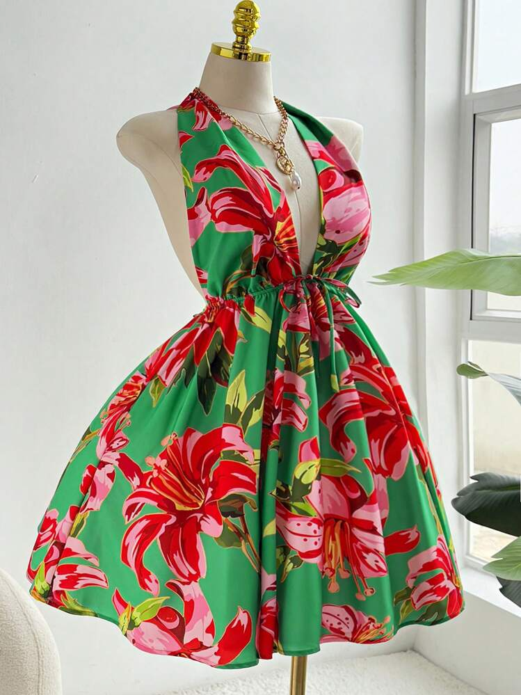 Halter Print Backless Dress