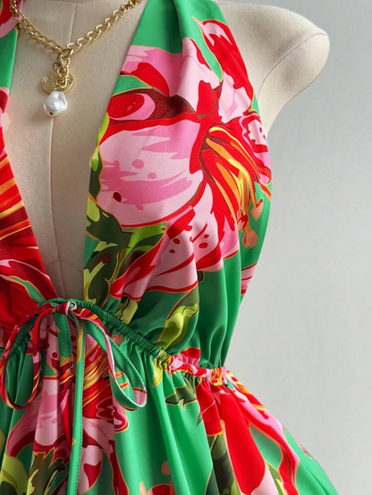 Halter Print Backless Dress