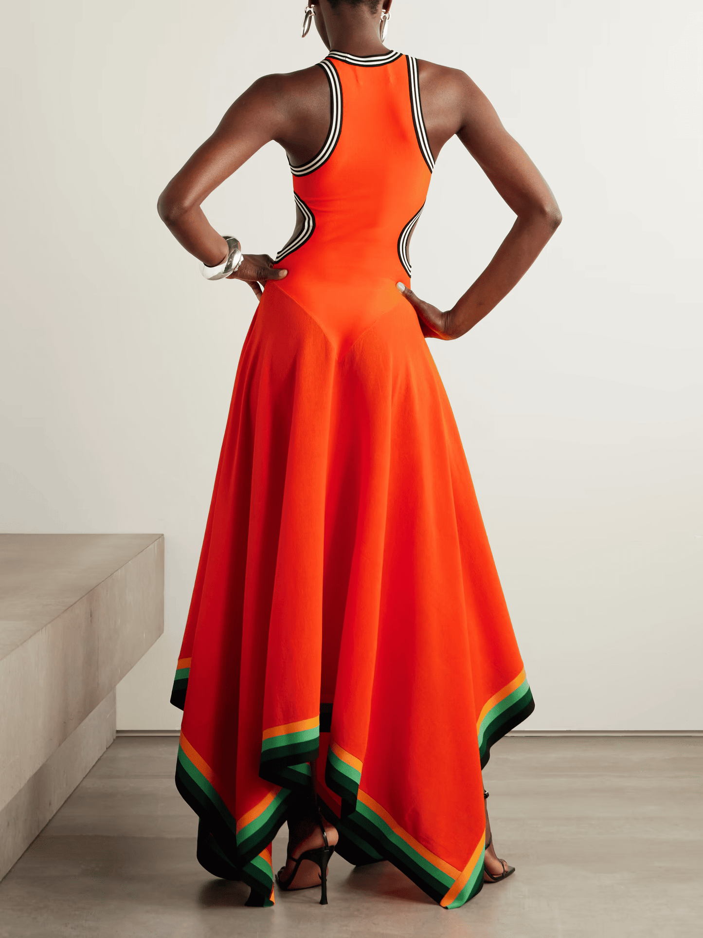 Cutout Striped Cotton-Blend Dress