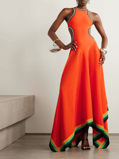 Cutout Striped Cotton-Blend Dress