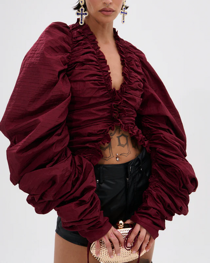 Sexy Burgundy Pleated Top