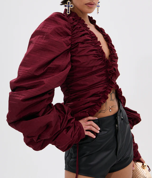 Sexy Burgundy Pleated Top