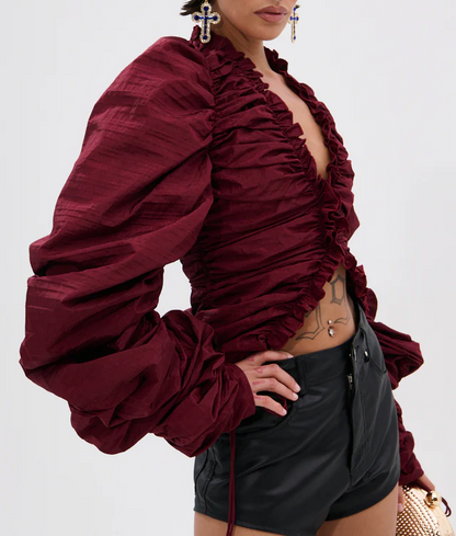 Sexy Burgundy Pleated Top