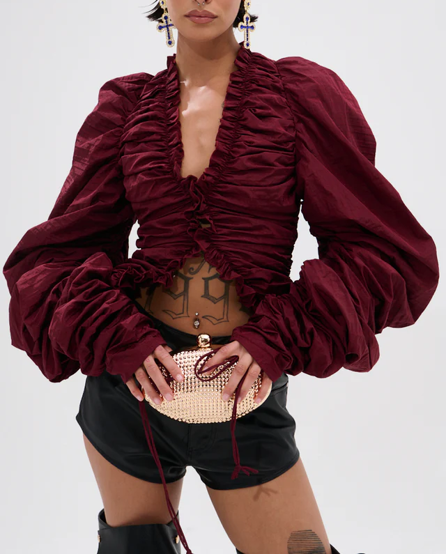Sexy Burgundy Pleated Top