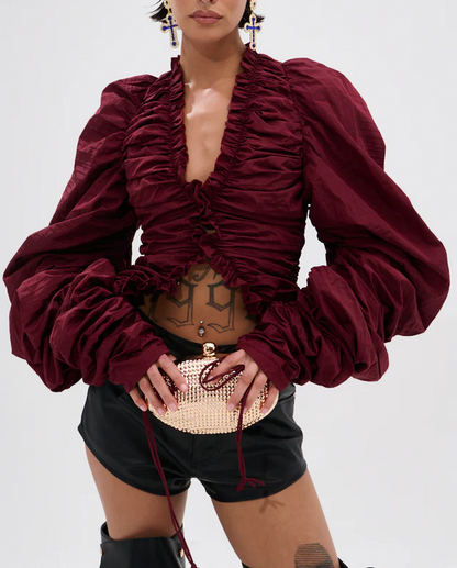 Sexy Burgundy Pleated Top