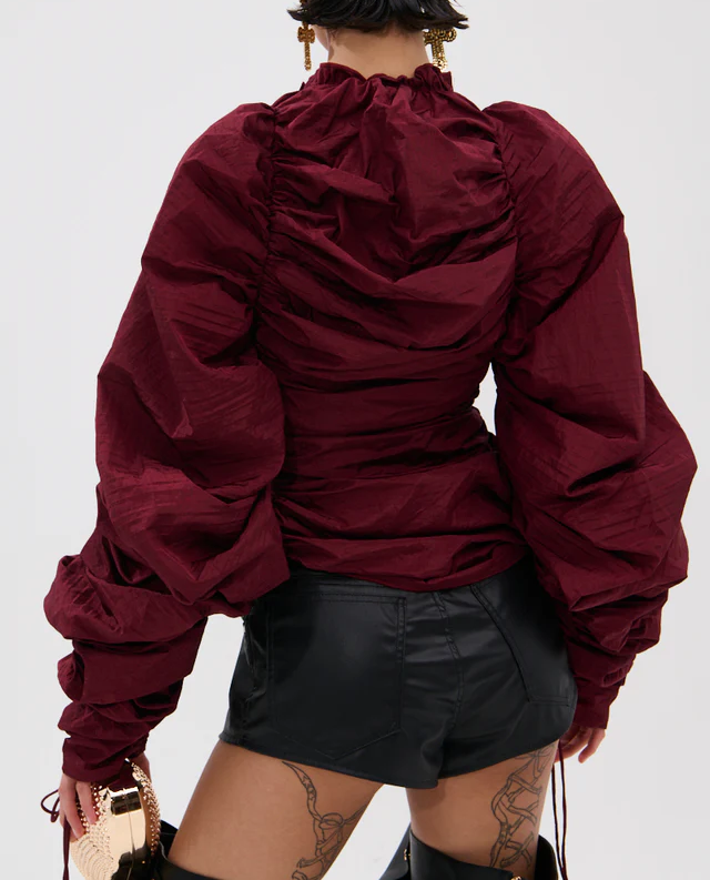 Sexy Burgundy Pleated Top