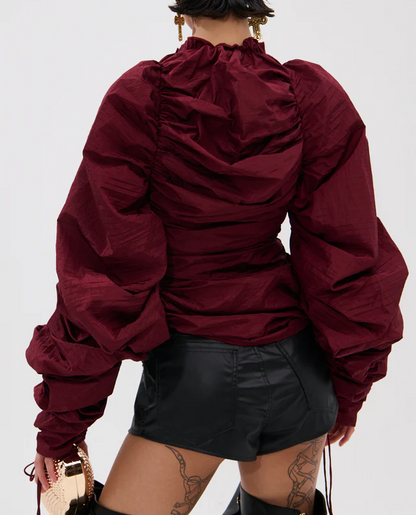 Sexy Burgundy Pleated Top
