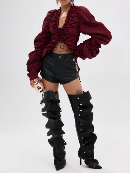 Sexy Burgundy Pleated Top