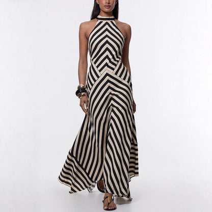 Sleeveless backless striped maxi dress